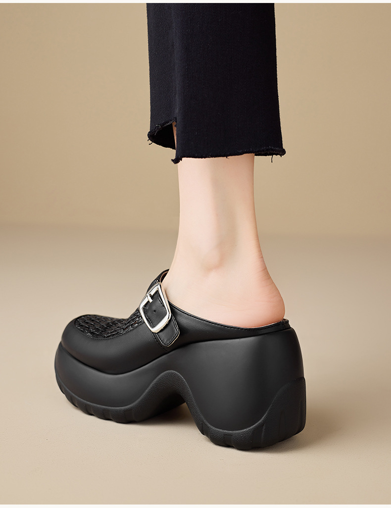 Dép sandal nữ quai chữ V đế dày mũi tròn phong cách Birkenstock — màu đen, bạc chi tiết 8
