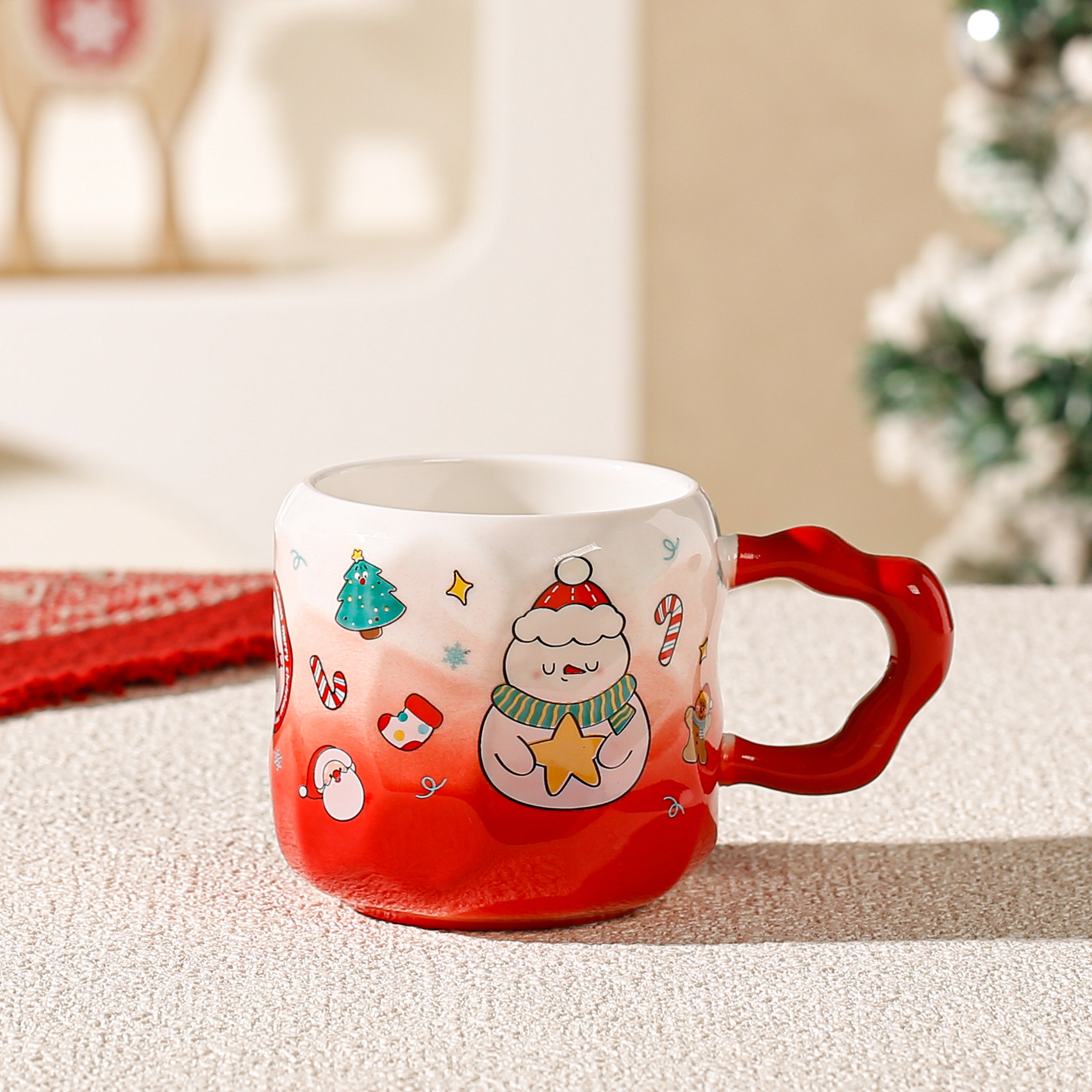 Taza de cerámica navideña transfronteriza Taza de café con tema navideño Taza de elemento navideño verde rojo Comercio electrónico transfronterizo al por mayor