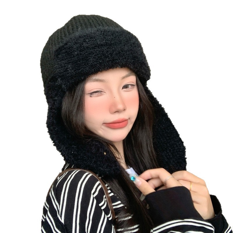 帽子女秋冬日系新款毛绒雷锋帽户外出行防风护耳帽时尚休闲包头帽|undefined