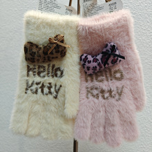 正版授权HelloKitty手套女冬季骑行保暖防寒针织毛绒线可触屏五指