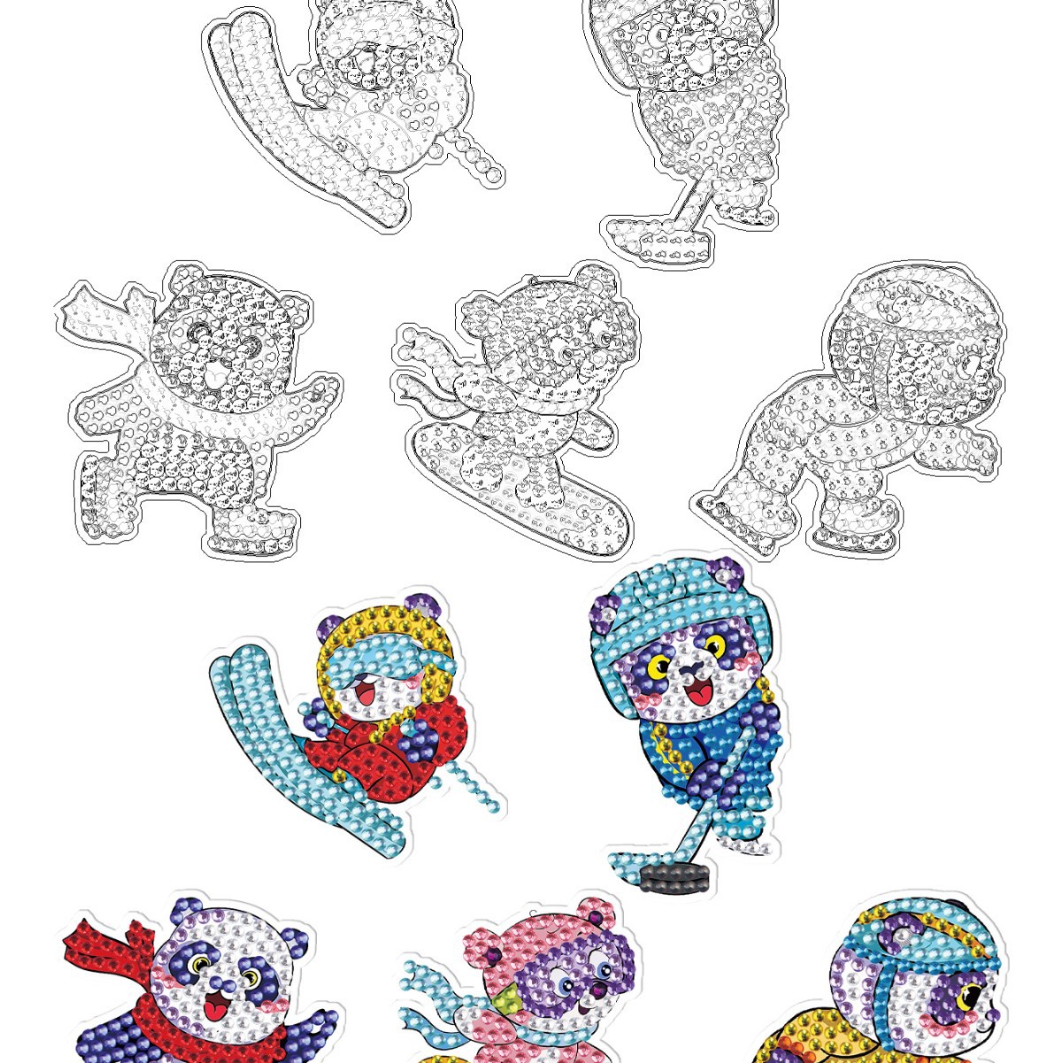 DIY diamante pintura llavero diamante brillante especial en forma de dibujos animados acrílico esquí Panda traje fábrica venta directa al por mayor
