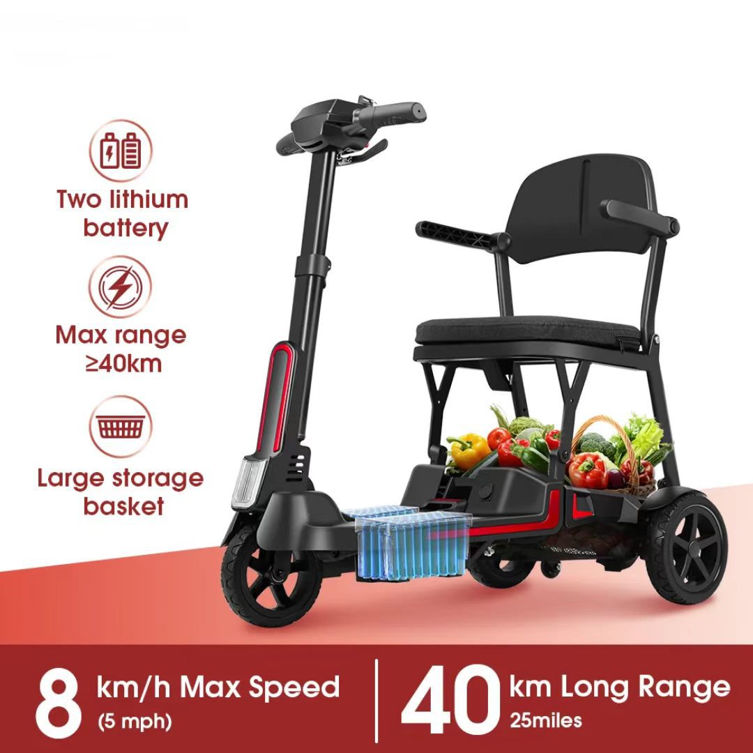 Ultra-Light and Easy-To-Transport Electric Scooter, Electric Four-Wheeler, Mobility Aid for the Elderly, Lightweight Four-Wheeler