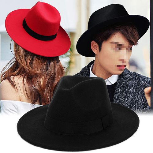 European and American style spring and autumn winter felt flat brimmed hat, British retro wool felt top hat, unisex outdoor Panama jazz hat