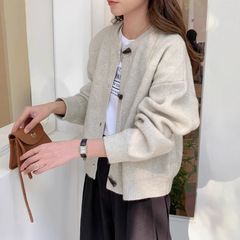 花卡色气质高级感牛角扣毛衣开衫女2025新款韩系宽松百搭针织外套