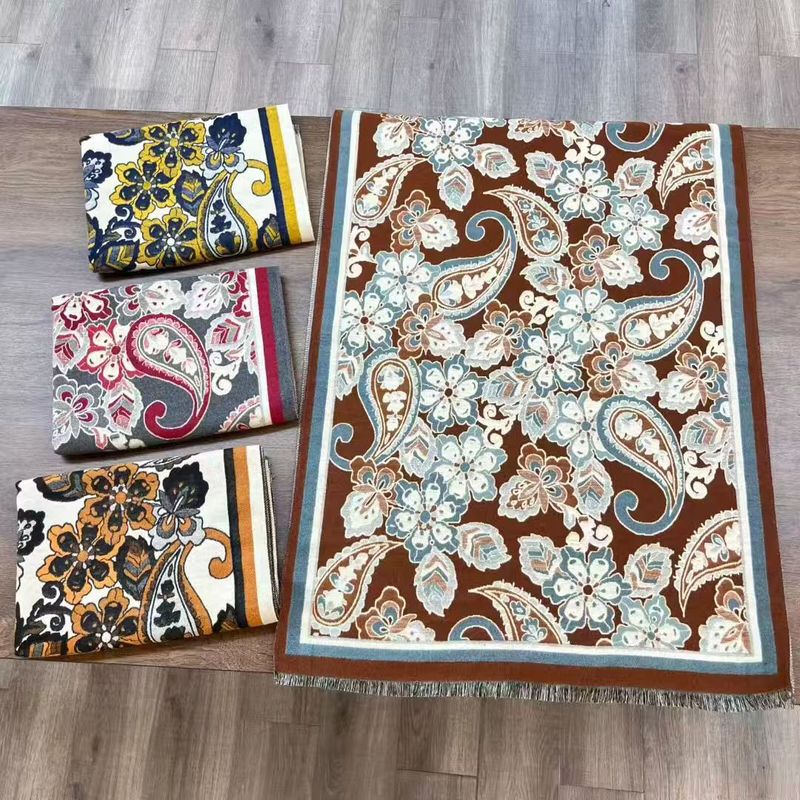 她信跨境秋冬植物印花佩斯纹利花朵图案ins风设计感围巾scarves|undefined