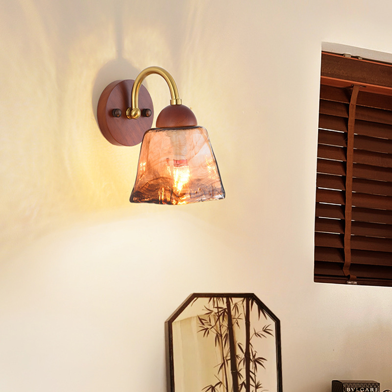 Lámparas de pasillo de nuez dormitorio de estilo americano lámparas de pared vintage cabeza de cama de melocotón lámparas de color Lade lámparas de color