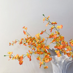 Stylish and Versatile Living Room Decor Artificial Flower Dancing Orchid in Yellow and Orange, High-Quality Sample Room Soft Furnishing Arrangement Flower Arrangement