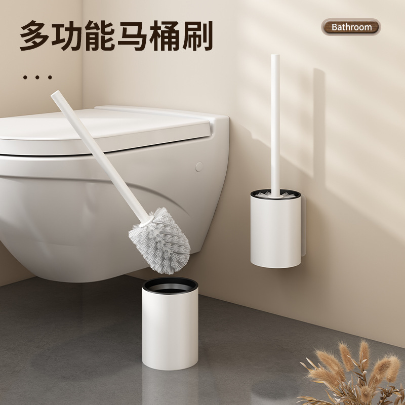 Kole White Toilet Brush Space Aluminum Wall-mounted with Cup Base Cleaning Brush Toilet Cleaning Gap Brush