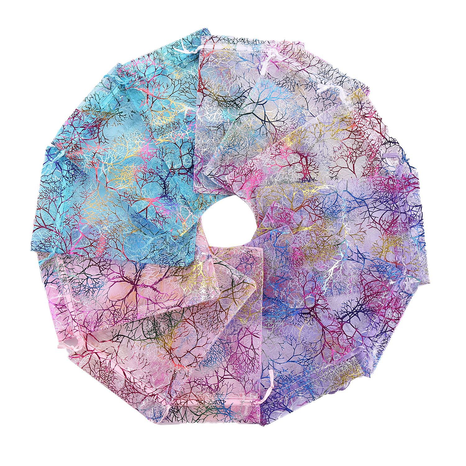 炫彩燙金紗袋現貨批發歐根紗喜糖抽繩束口袋7*9 印logo禮品網紗袋