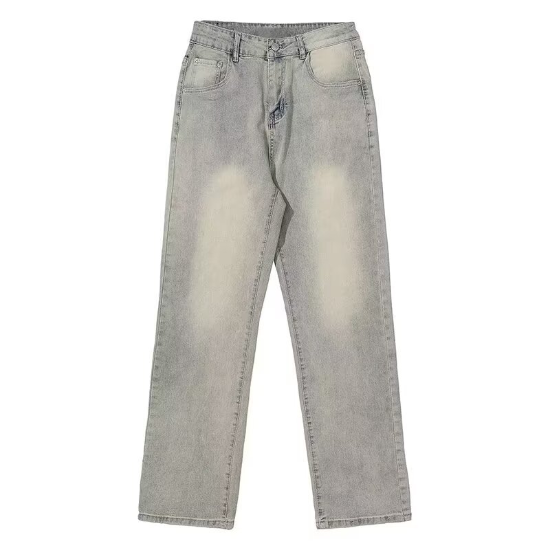 Vaqueros lavados con costuras para hombres y mujeres pantalones estilo vibe americano de calle alta tendencia de moda pantalones negros de pierna recta ~