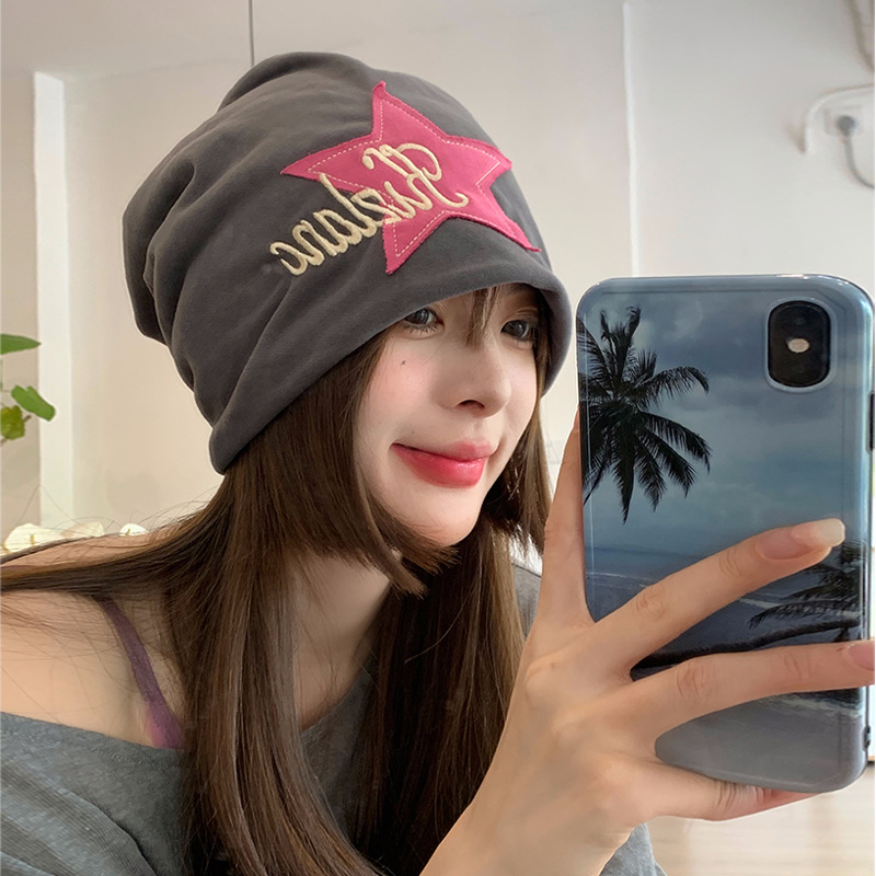 Retro americano pentágono pegado sombrero montado de tela mujer callejera casual cara pequeña gorra gorra fría gorra de luna