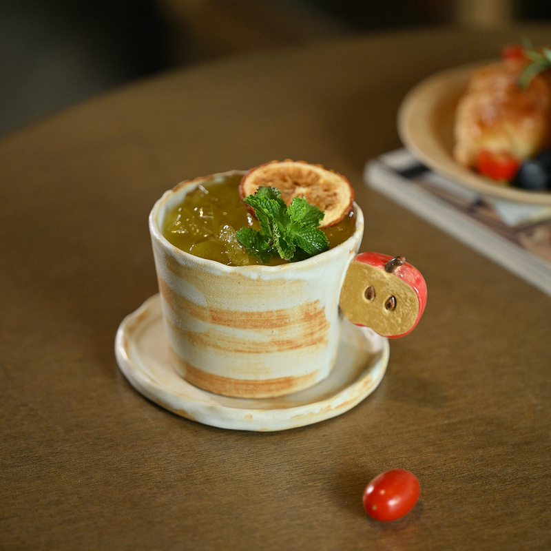 Caramel Apple Coffee Cup and Saucer Set Japanese-Style Rustic Pottery Handmade Mug Vintage Niche Latte Cup Beverage Cup Caramel Apple Coffee Cup and Saucer Set Japanese-Style Rustic Pottery Handmade Mug Vintage Niche Latte Cup Beverage Cup