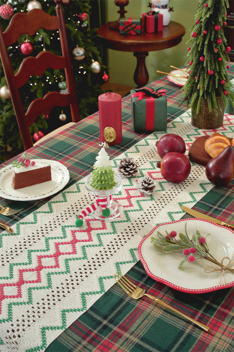Runner a quadri patchwork per il commercio estero transfrontaliero, tovaglia da caffè con decorazioni natalizie, copritavolo da pranzo,_voghion.com