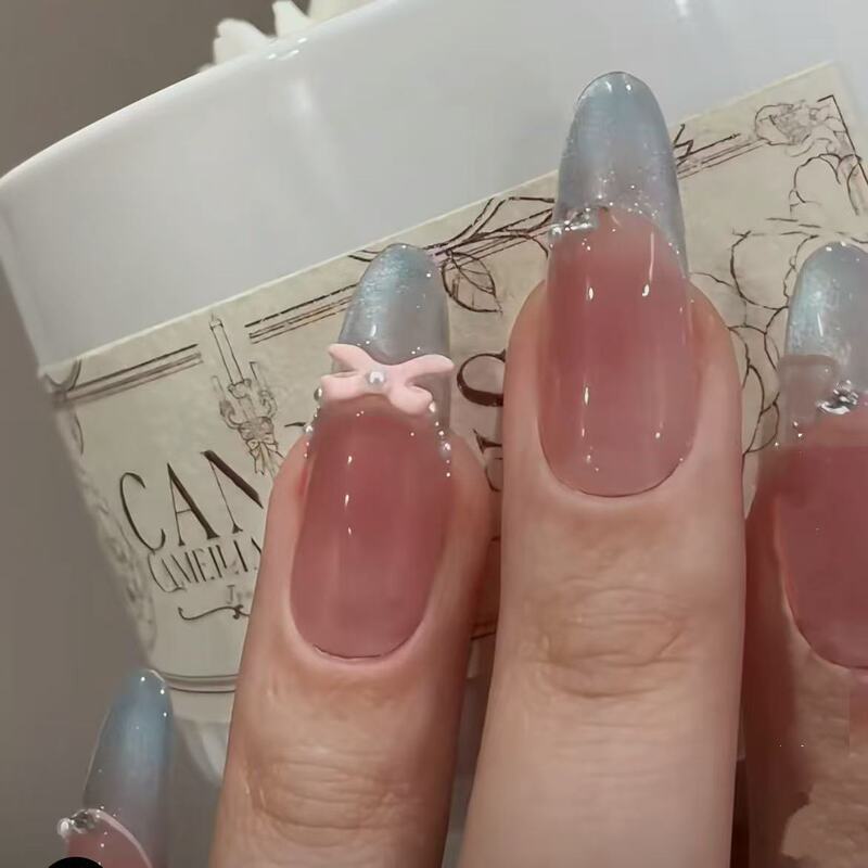 [シーソルトリトルヒョウ] ハンドメイドバタフライキャットアイ気質フレンチマニキュアハイエンドフラッシュウェアラブルネイル取り外し可能|undefined