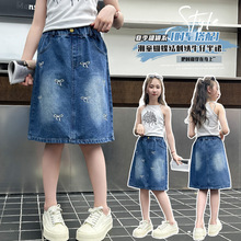 女童牛仔短裙2025夏季新款女孩时尚百搭儿童蝴蝶结刺绣半身裙洋气