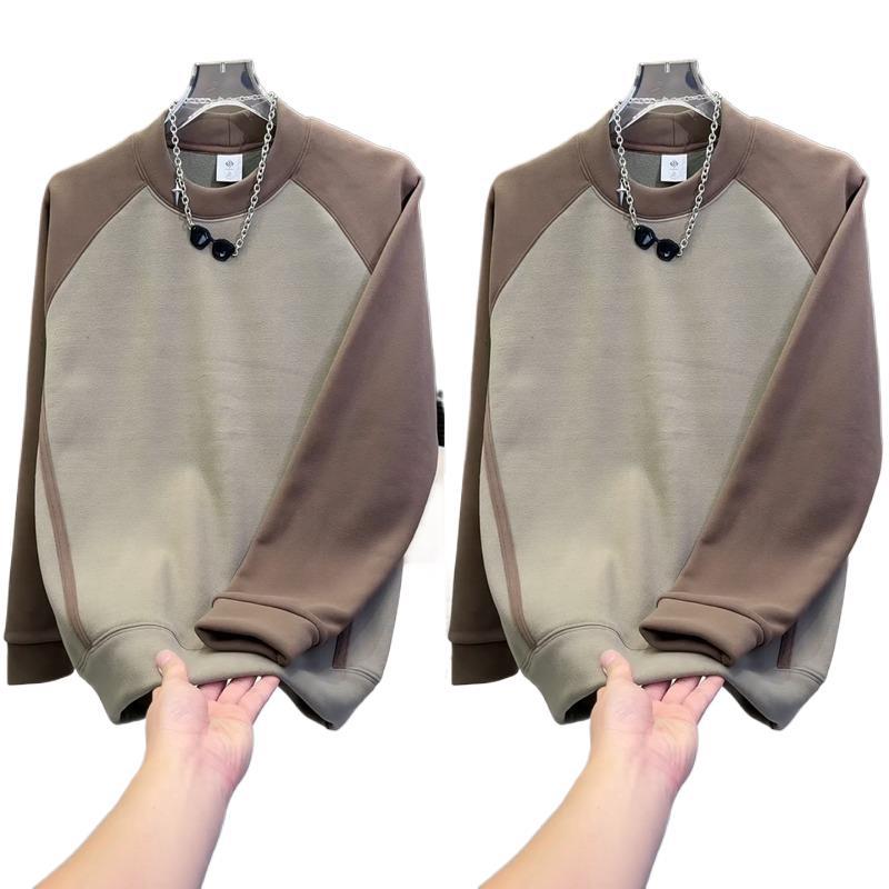 European Style Men's Embroidered Color Blocked Crew Neck Sweatshirt High End Light Luxury Autumn Striped Long Sleeved Top Trendy 2025_voghion.com