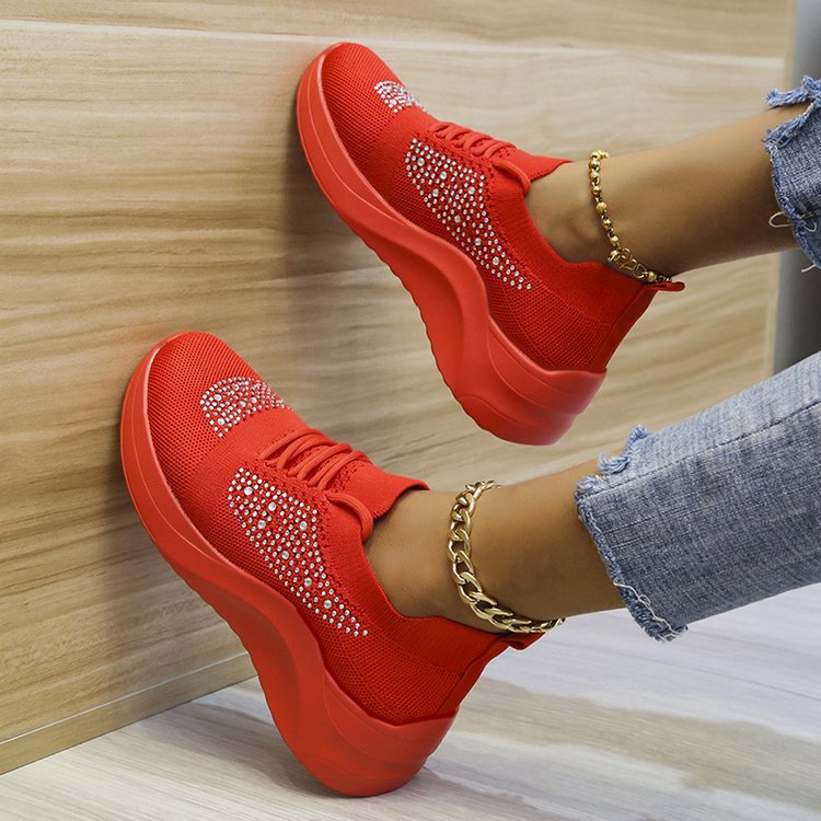 Low autumn breathable casual footwear with rhinestones