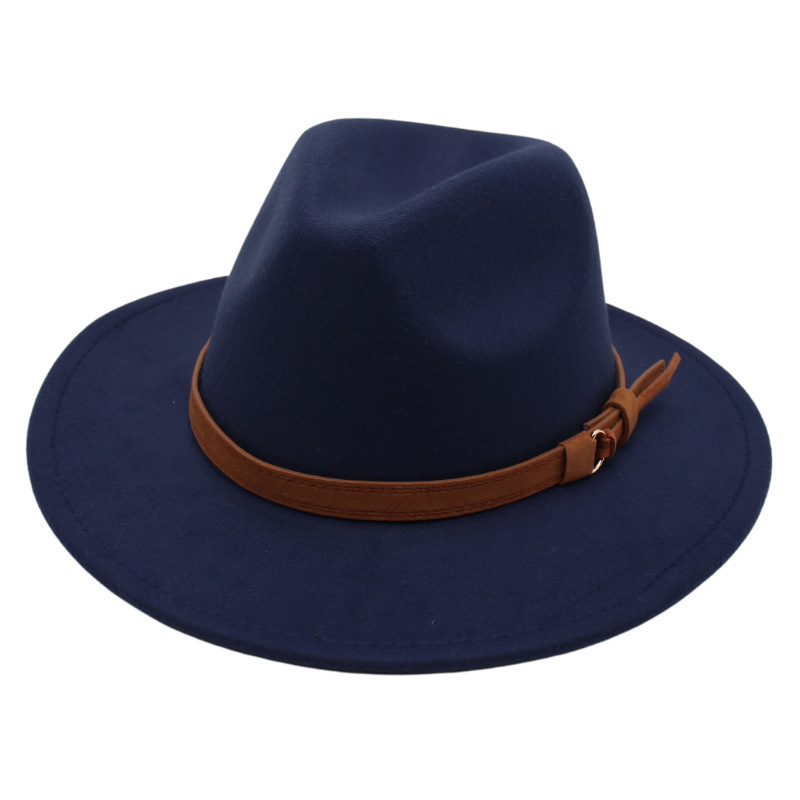 2023 Foreign Trade British Hat Belt Buckle Retro Jazz Hat Men's and Women's Western Style Felt Hat European and American Fashion Woolen Hat
