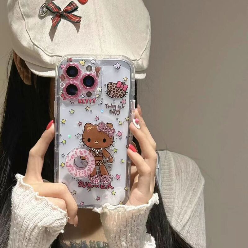 Cute Leopard Print Swimming Ring Sexy Kt Cat Holder Iphone17 Apple 16 Suitable for 14/15Pro Max Mobile Phone Case