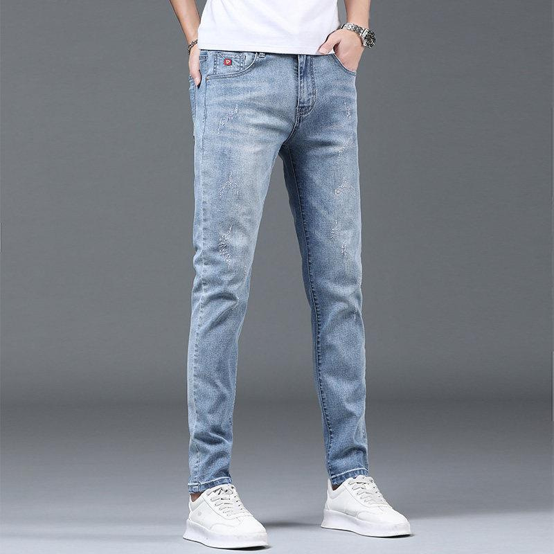 Jean fin de printemps et d'automne haut de gamme pour hommes, coupe slim, petits pieds, stretch décontracté, version coréenne, léger_voghion.com