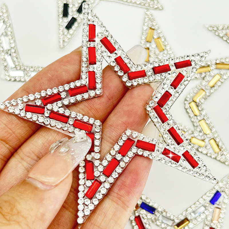 Diy boutique estrella de cinco puntas pegatinas de diamantes de imitación huecos accesorios para el hogar accesorios de ropa diamantes calientes pegatinas de patrones autoadhesivos diamantes