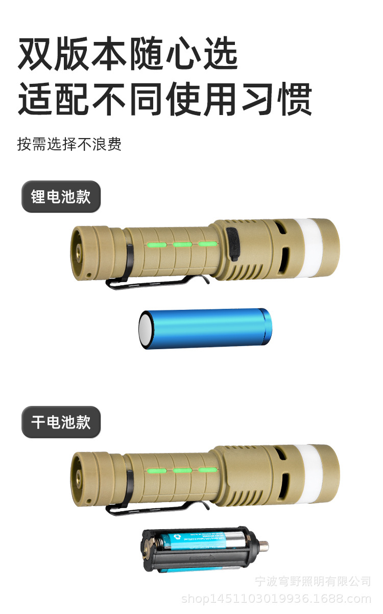 New cross-border ultra-bright long-life LED flashlight for camping, rechargeable with alarm indicator, portable tactical flashlight for exploration