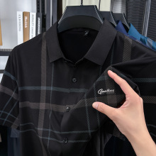 2025新款夏季男士短袖衬衫中年爸爸装T恤开衫衬衣男式T恤翻领代发