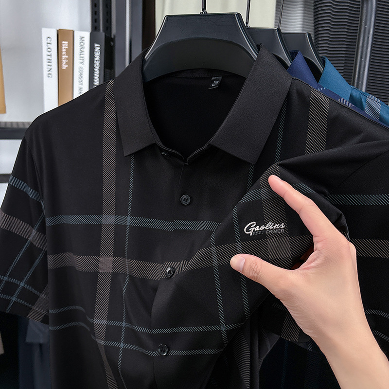 2025新款夏季男士短袖衬衫中年爸爸装T恤开衫衬衣男式T恤翻领代发