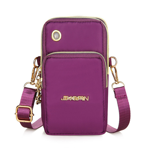 New mobile phone bag for women cross-body mini bag three-layer zipper nylon cloth bag vertical hand coin purse arm bag