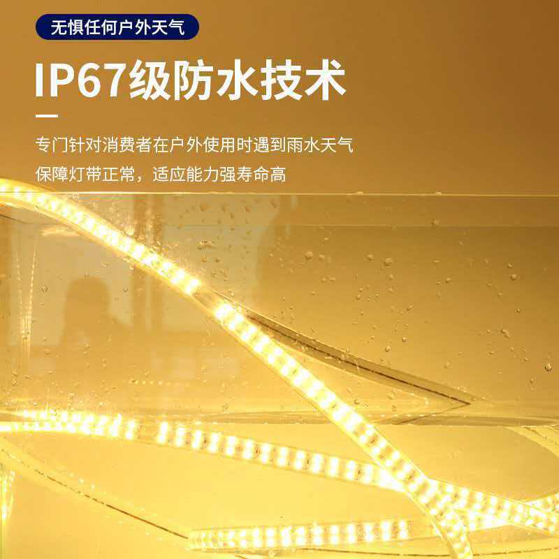 LED户外防水灯带高亮220V外墙工地隧道亮化工程照明包胶软灯条