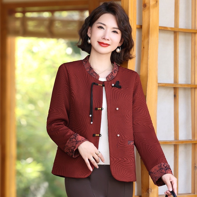 ファッション中年のお母さんの秋の服の小さい香りの風の短いタイプのコートの洋風の中で年配の婦人服の中国風の春と秋の上着|undefined