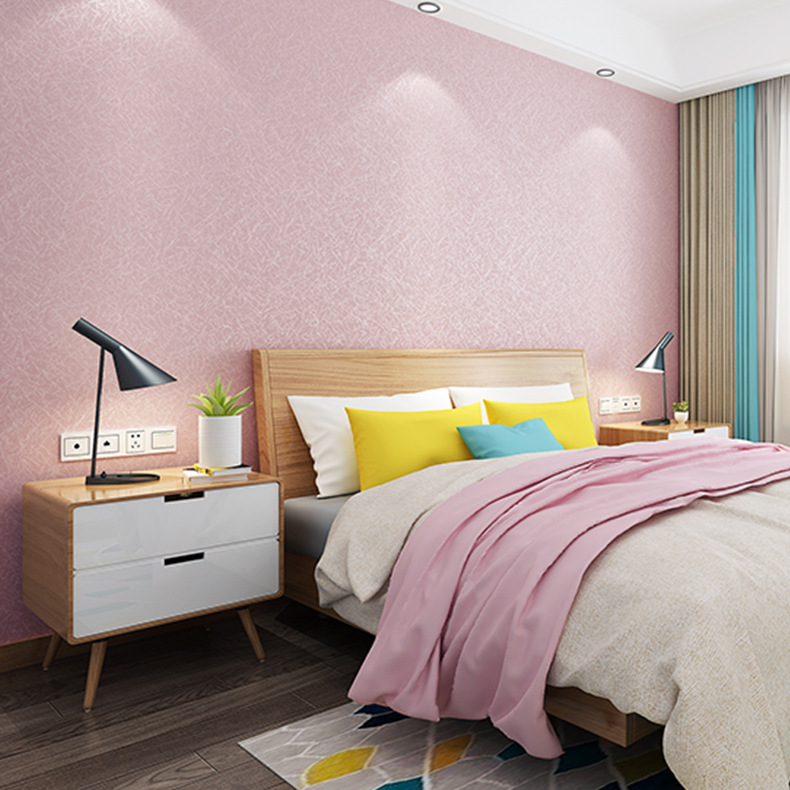 Wallpaper self-adhesive wholesale imitation linen patterned wallpaper hotel living room bedroom solid color renovation silk self-adhesive cross-border