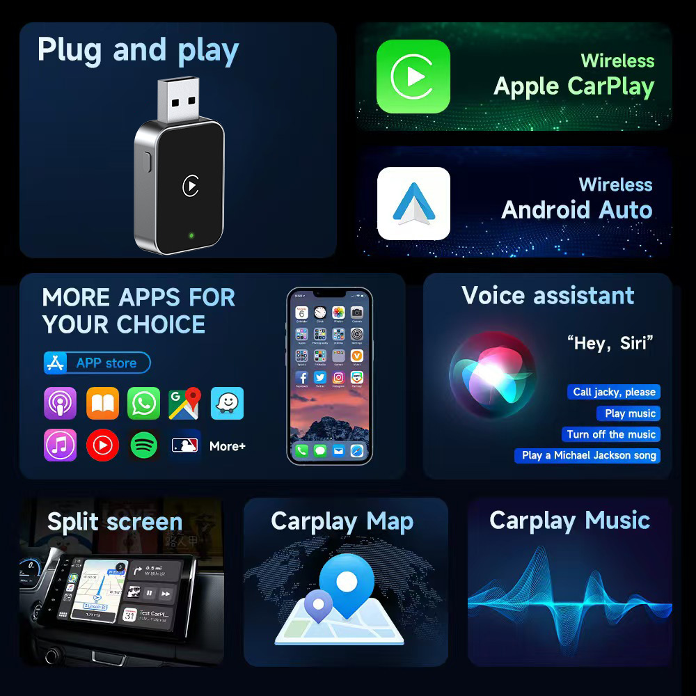 Cross-Border New Carplay Box Android Auto Two-In-One Car Wired to Wireless Adapter