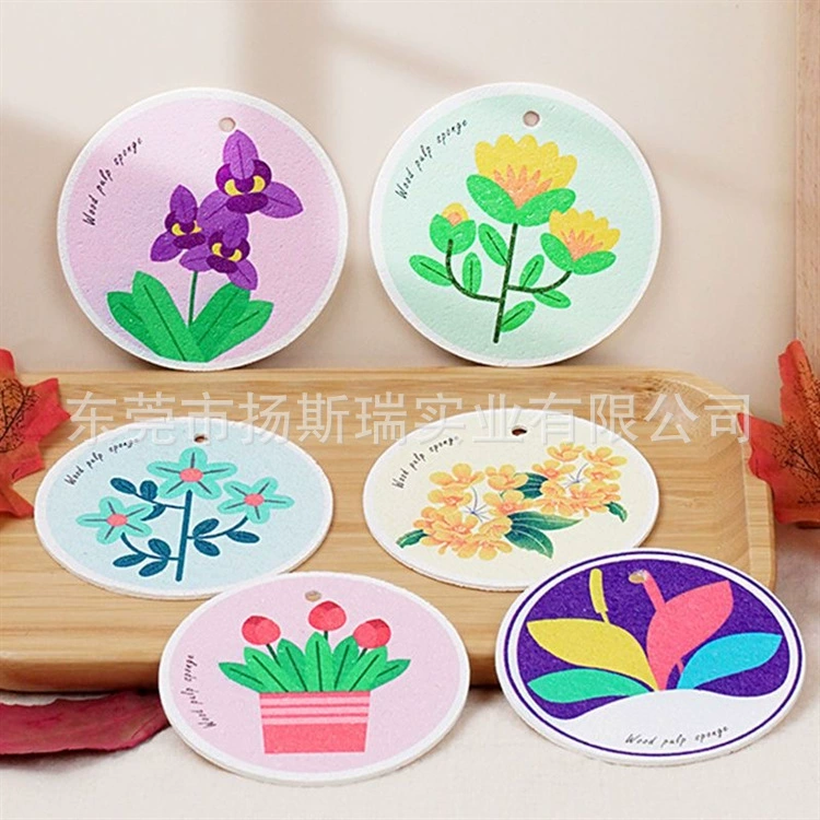 Оптовая абсорбент увеличенного сжатого древесной массы хлопка посудомоечной машины Мультфильм Цветок древесной массы ткань древесной массы губка Творческий посудомоечной щетки