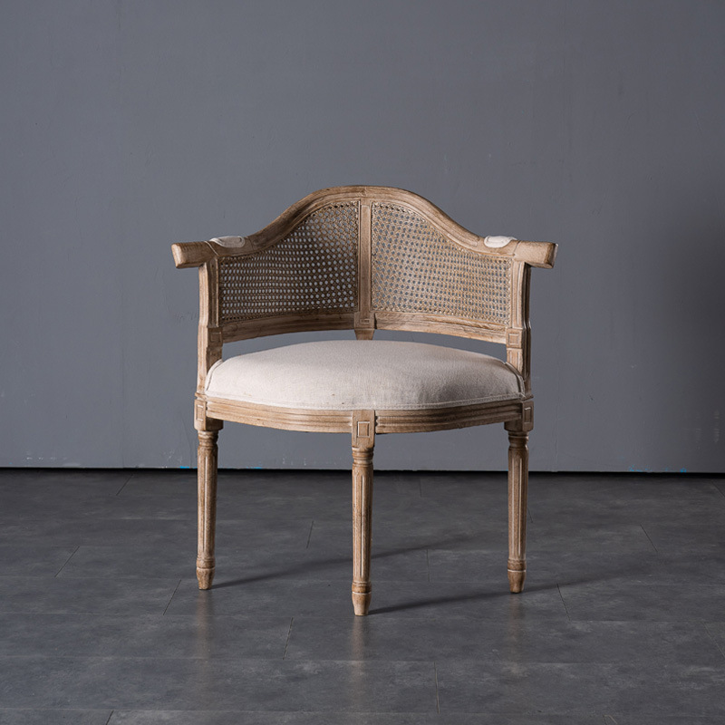 Solid Wood Retro French Dining Chair American Mid-Century Style Rattan Mesh Rattan Chair Dining Chair Leisure Chair Balcony Manufacturer Foreign Trade Chair