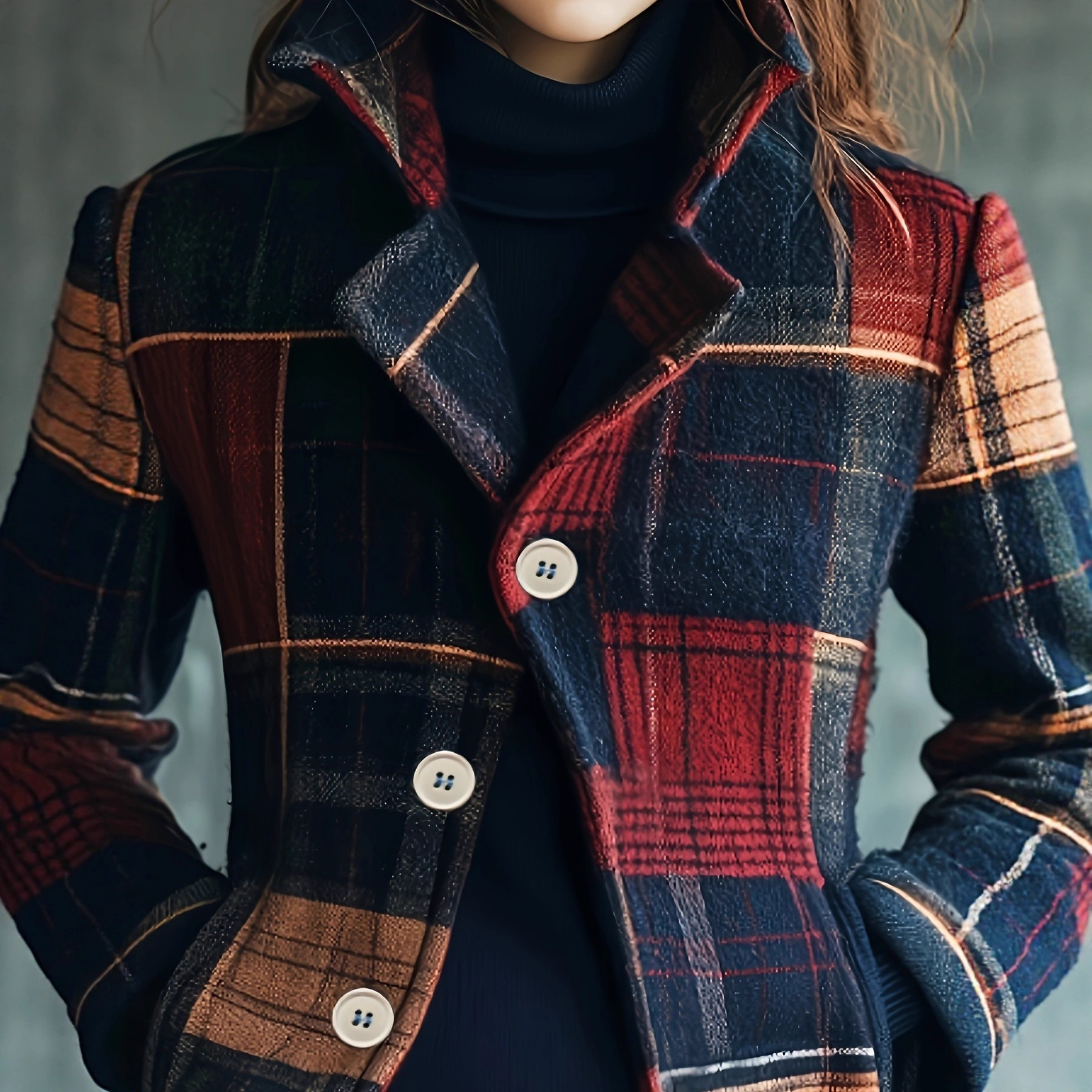 Vintage geruite jas met knoopsluiting – korte retro blazer met opstaande kraag (S-3XL) flatterende cropped pasvorm_voghion.com