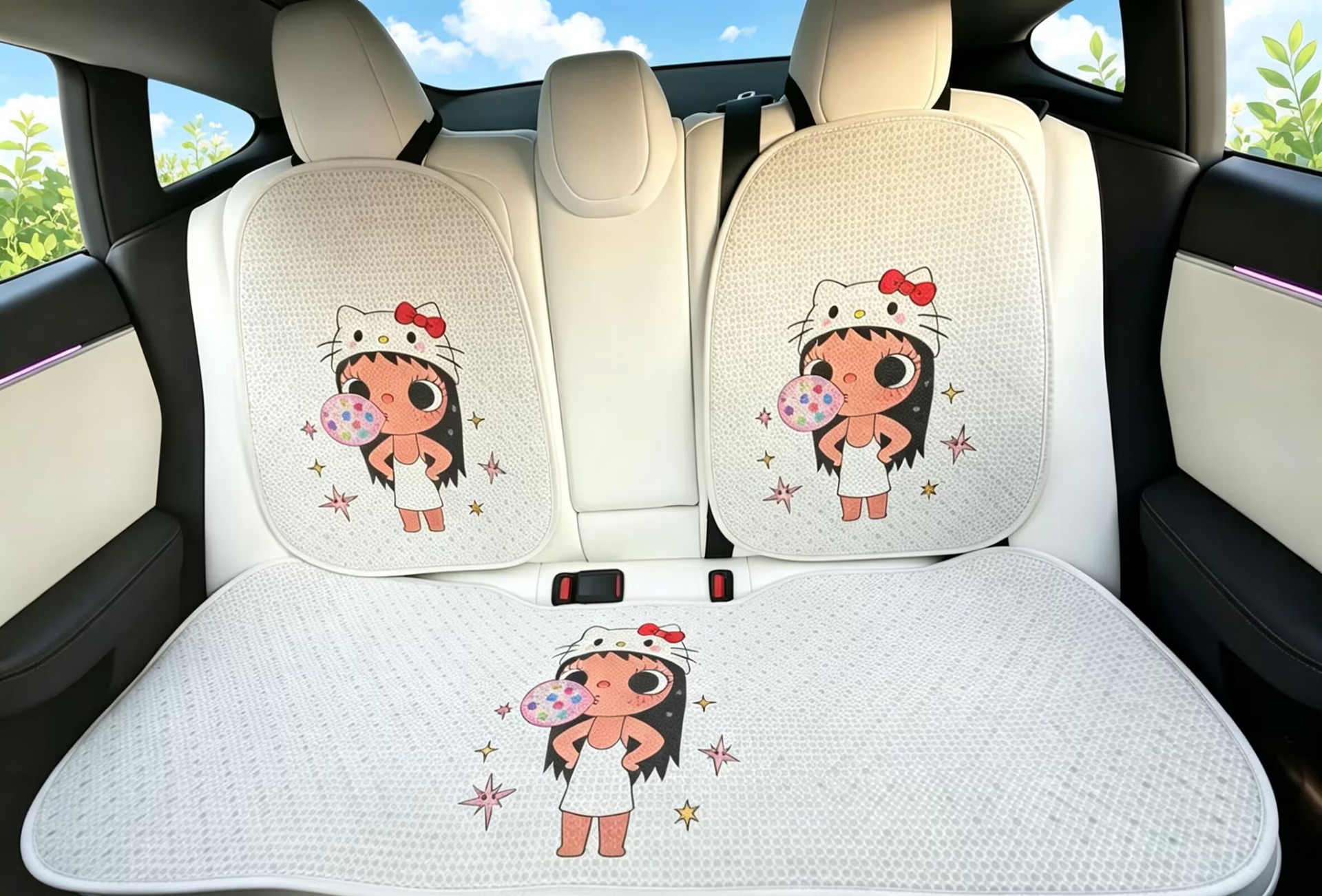 26-Year-Old New Model Cartoon Q-Style Beautiful Girl Breathable Fabric Car Seat Cushion Four-Season Multi-Piece Set Independent Stand Cross-Border Wholesale