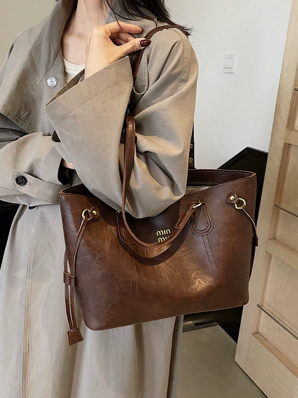 Плечевая сумка ретро демисезона, вместительная Tote, 40×12×25 см, универсальная
