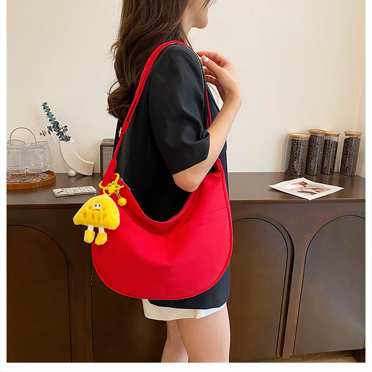 Simple solid-color canvas bag 2024 new style Japanese large-capacity single-shoulder dumpling bag, versatile for school and commuting crossbody bag undefined