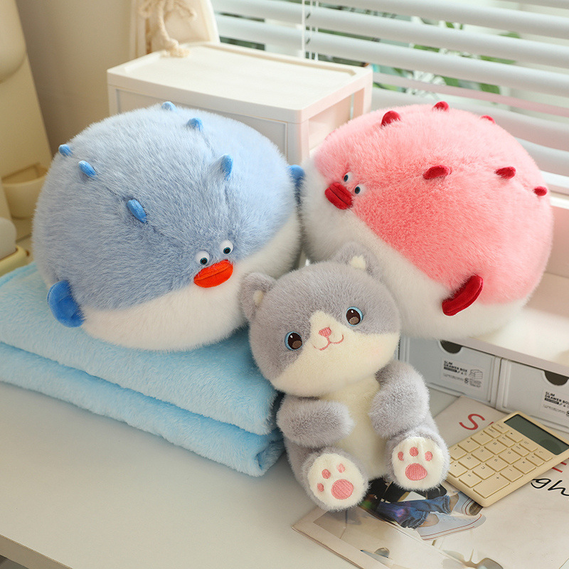 猫吃鱼系列毛绒玩具小猫公仔二合一抱枕毯沙发装饰玩偶