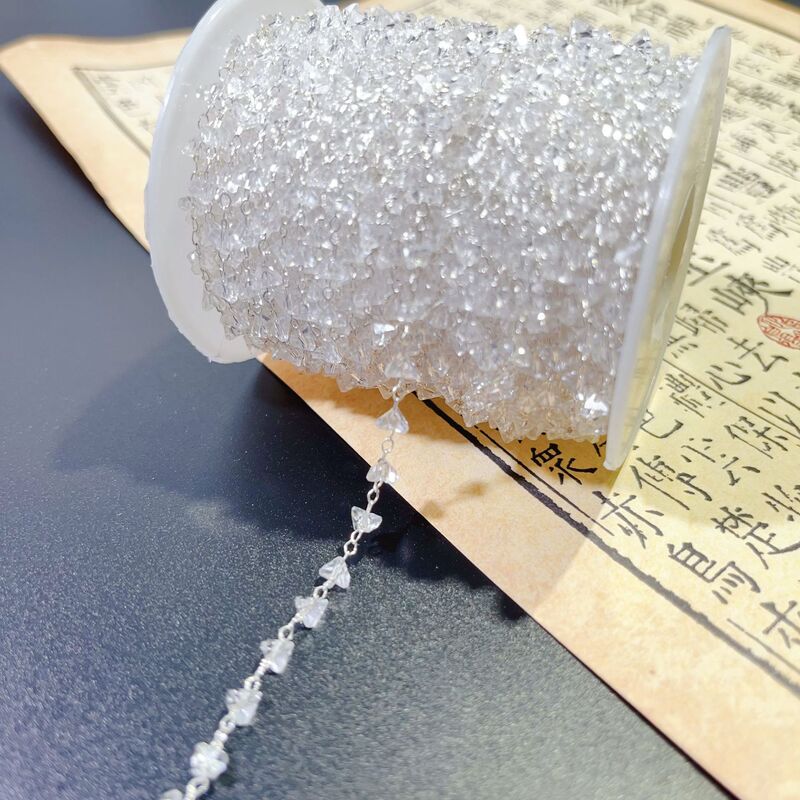 純銅保色三角水晶チェーン古風ヘアピン流蘇材料diy水晶チェーン手作りアクセサリー部品|undefined