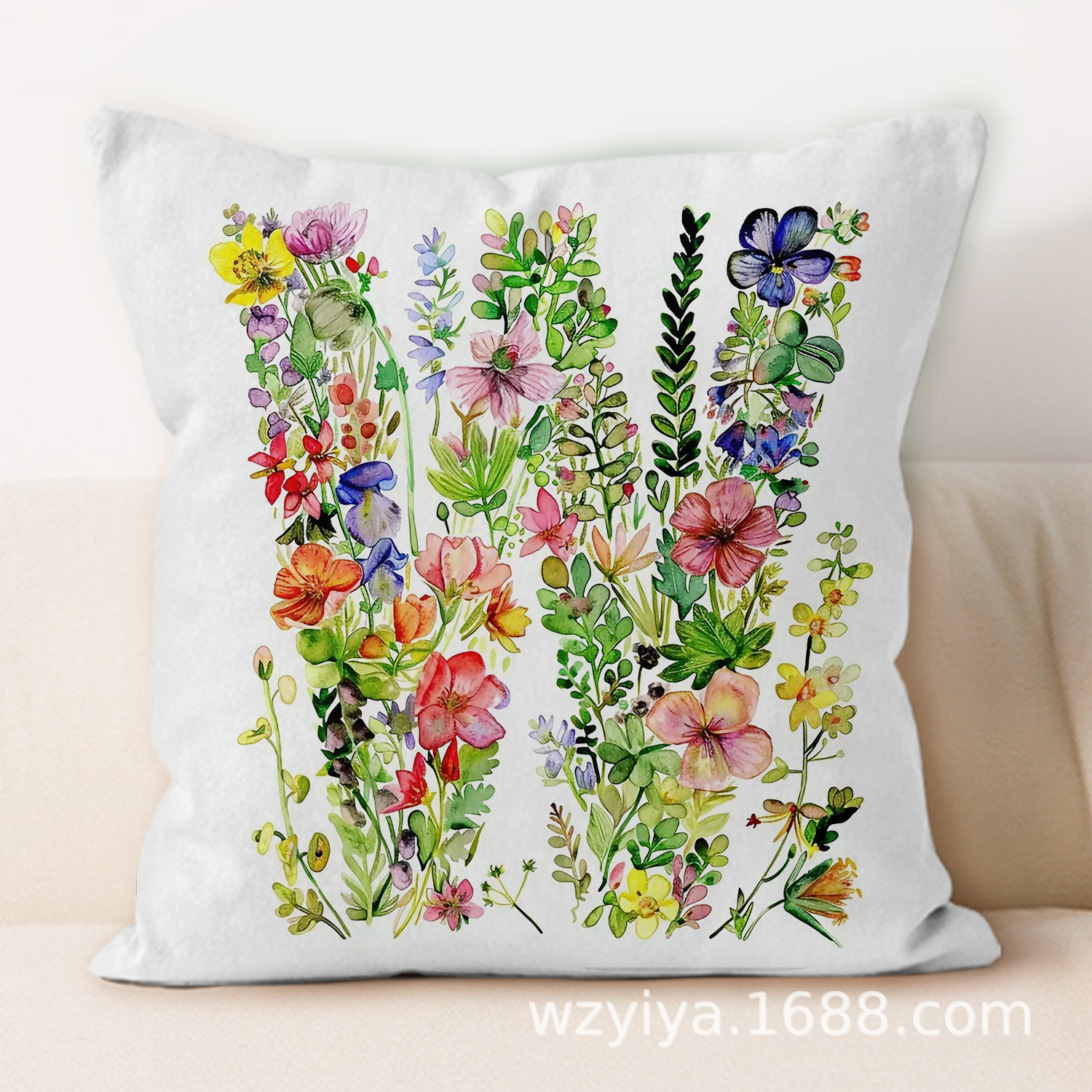 Flores letras inglesas almohada simple sofá moderno cojín de respaldo decoración desmontable cama cuadrada almohada de cabeza lavable