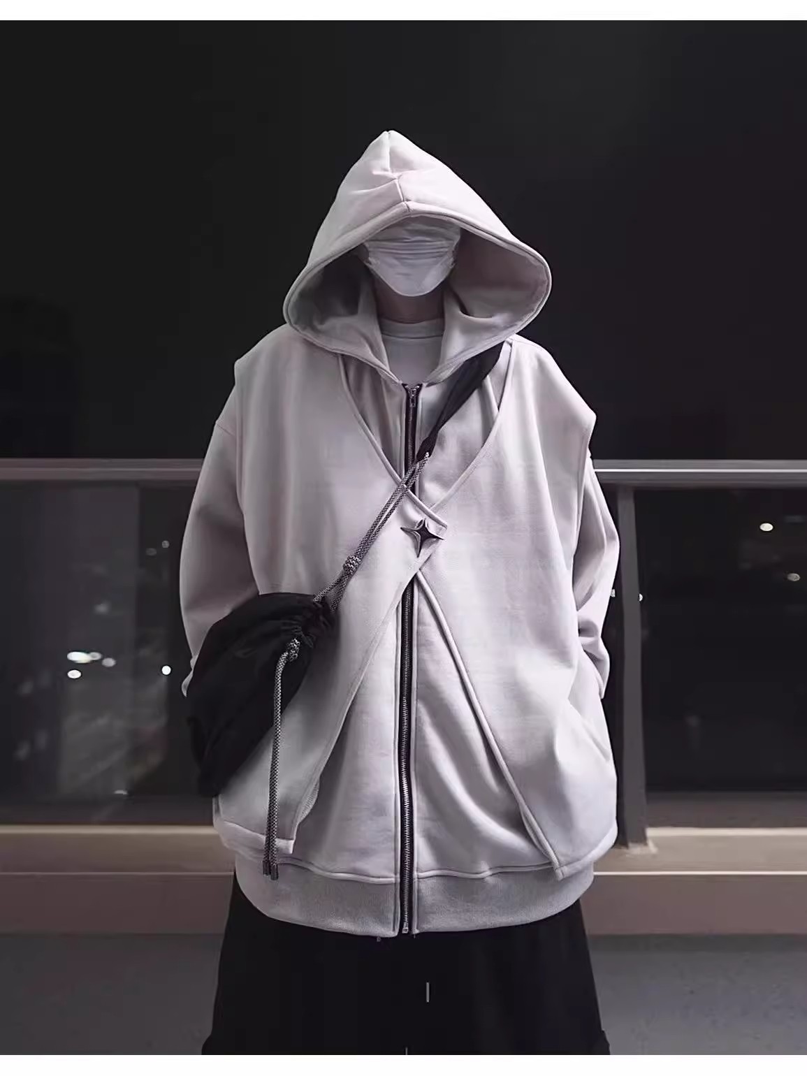 Nueva marca de moda americana suéter de rebeca con capucha ancha negra primavera y otoño para hombre chaqueta deportiva casual