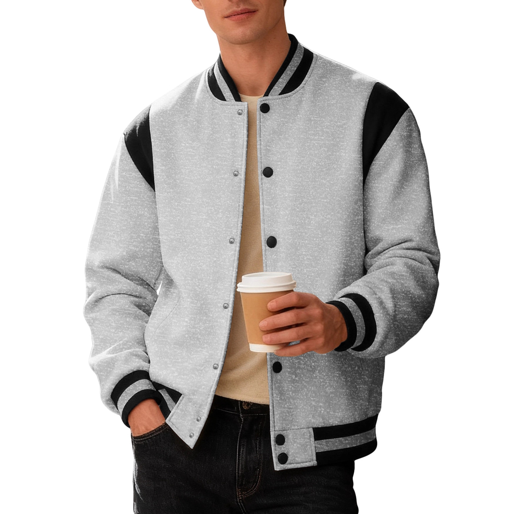 Europa y los Estados Unidos transfronterizos Amazon ventas calientes deportes ociosos de alta calle con cardiganas de veludo empalmadas de cuello de vuelo chaqueta de béisbol para hombres