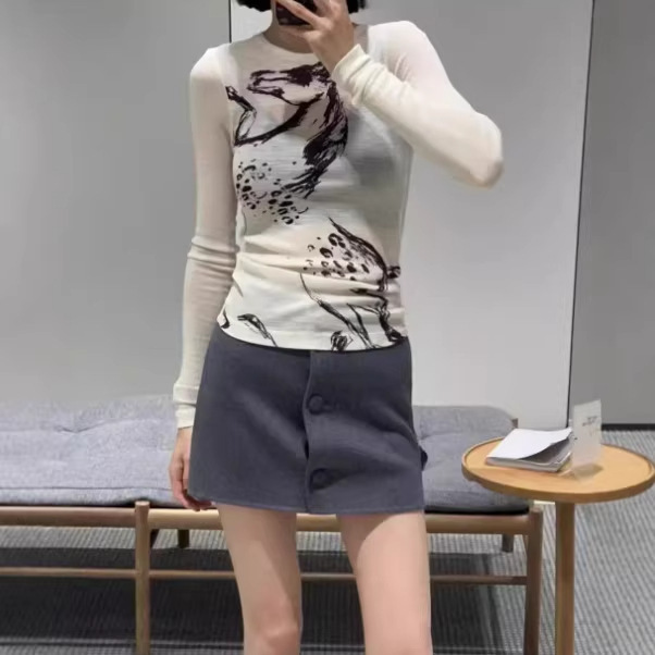 Cs Women's Clothing 26 New Slim Fit Long-Sleeved Finger-Hole Wool Base Shirt Printed Stretch T-Shirt 1325546004