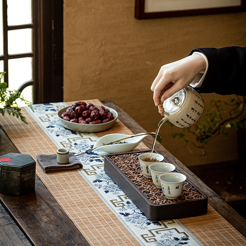 Bamboo tea mat, Zen tablecloth, new Chinese tea curtain, jacquard table runner, insulated coaster, sideboard, table runner, tea ceremony accessories