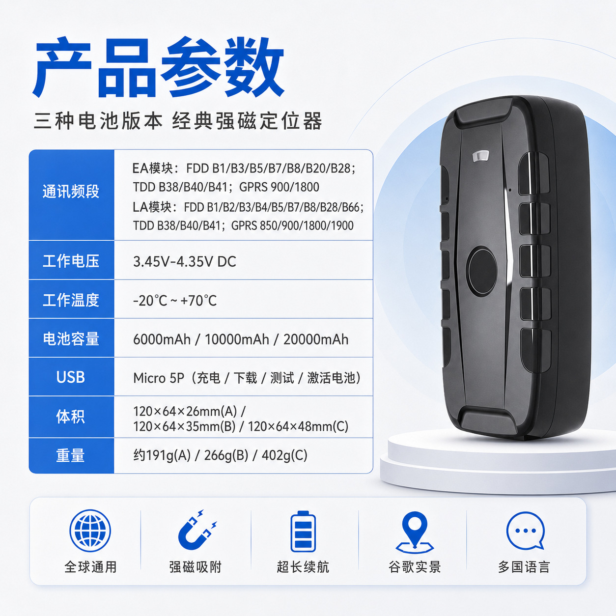 Overseas GPS Beidou Locator with Strong Magnetic Base for Logistics and Transportation, International Large Capacity, No Installation Required, Car Tracker