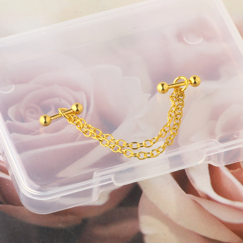 Amazon Explosion Chain Ear Bone Nail Sexy European and American Stainless Steel Puncture Ear Bone Needle Ear Accessories CARTILAGE Star Shape Rose Gold detail image 8