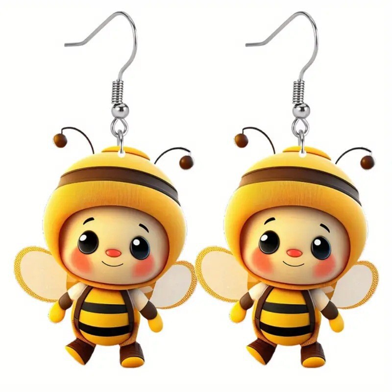 国境を越えた売れ筋の魅力的でかわいい小さな蜂のアクリルイヤリング、春と夏の新しいギフト用の漫画のイヤリング|undefined