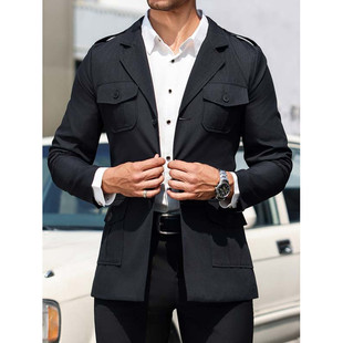 2024 foreign trade European size men's autumn and winter short top coat double-breasted waist lace-up trench coat factory wholesale
